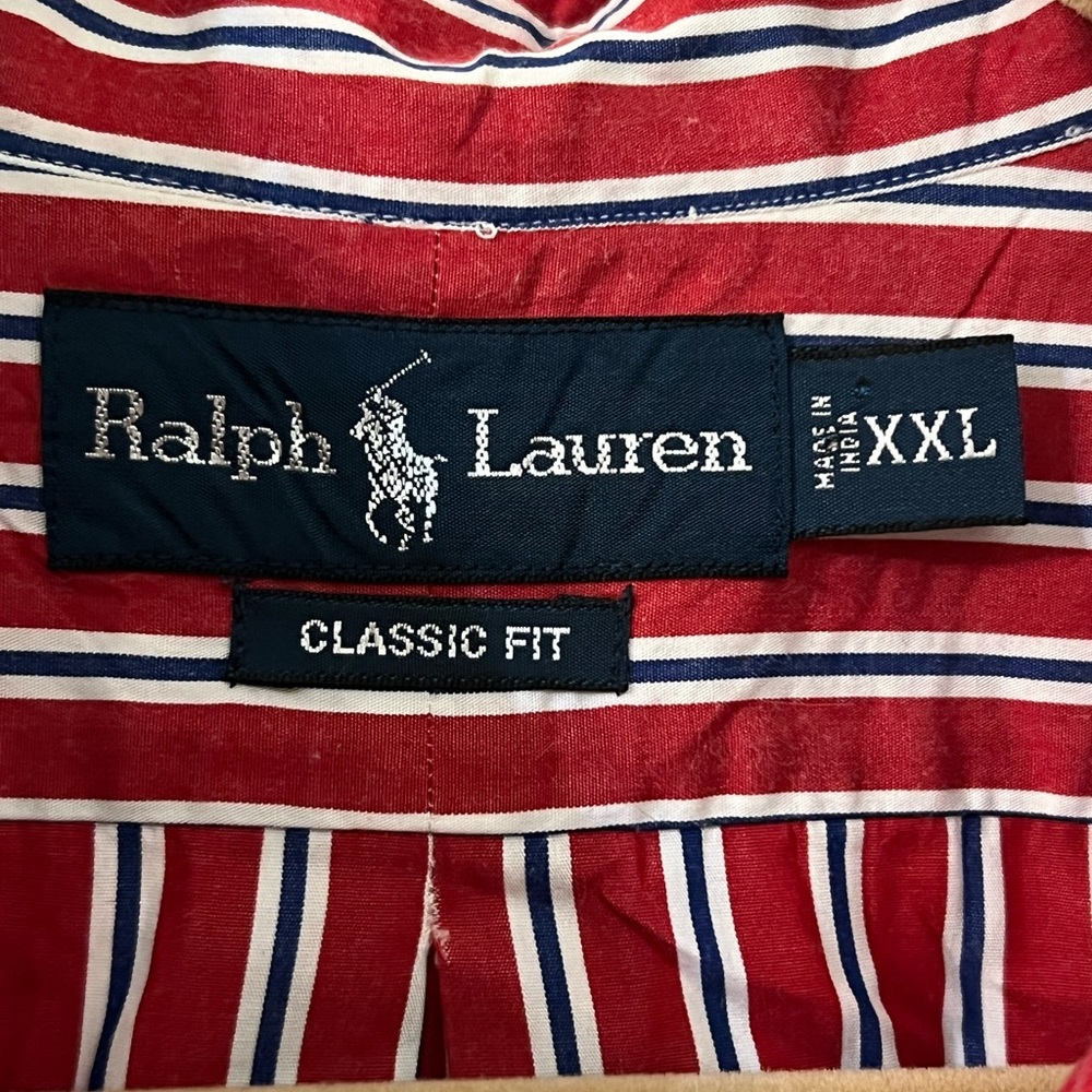 Ralph Lauren Red and White Striped Classic Fit Shirt XXL